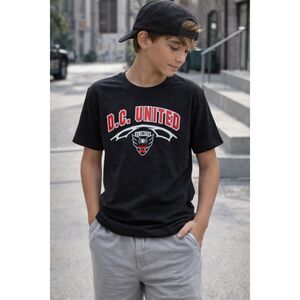 DC United Youth Graphic T-Shirt Black MLS Soccer Fan Tee Streetwear Athletic Top